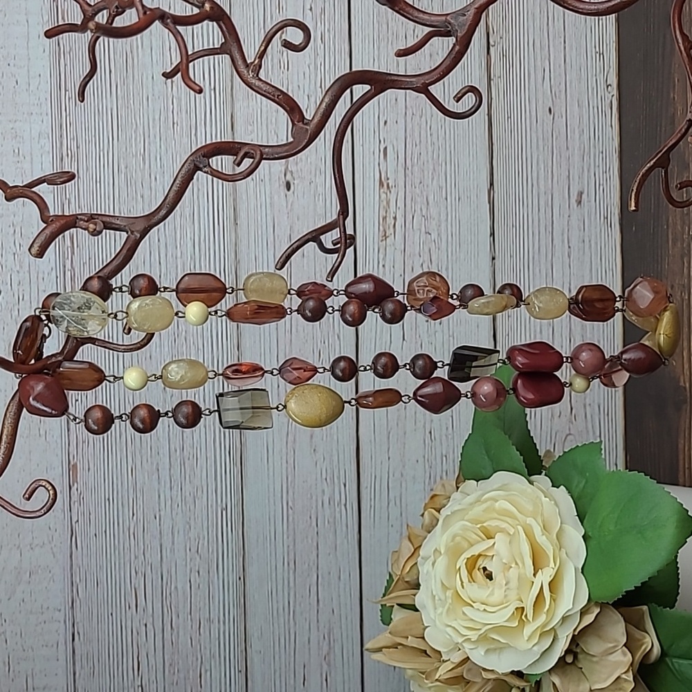 LONG BROWN BEADED FASHION NECKLACE